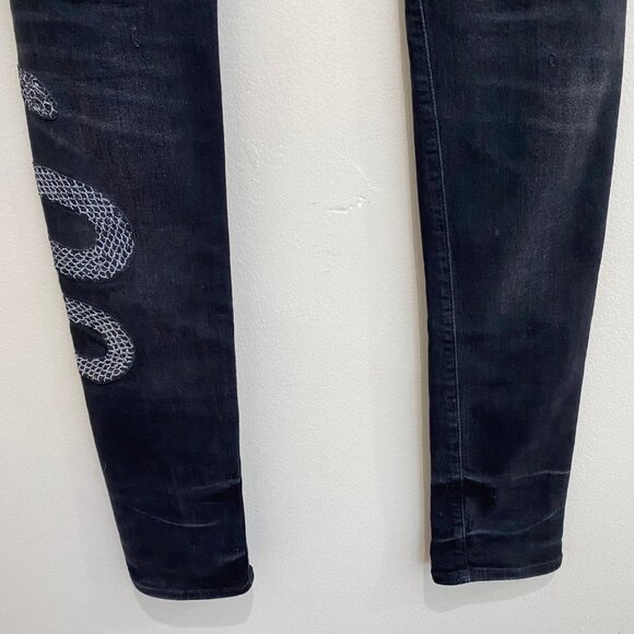 Amiri Glitter Snake Patch Broken Skinny Jeans Distressed Sz 30 FLAW - Picture 8 of 14